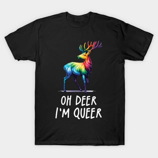 Oh Deer Im Queer Funny Rainbow Pride LGBTQIA Gay T-Shirt by Lavender Celeste